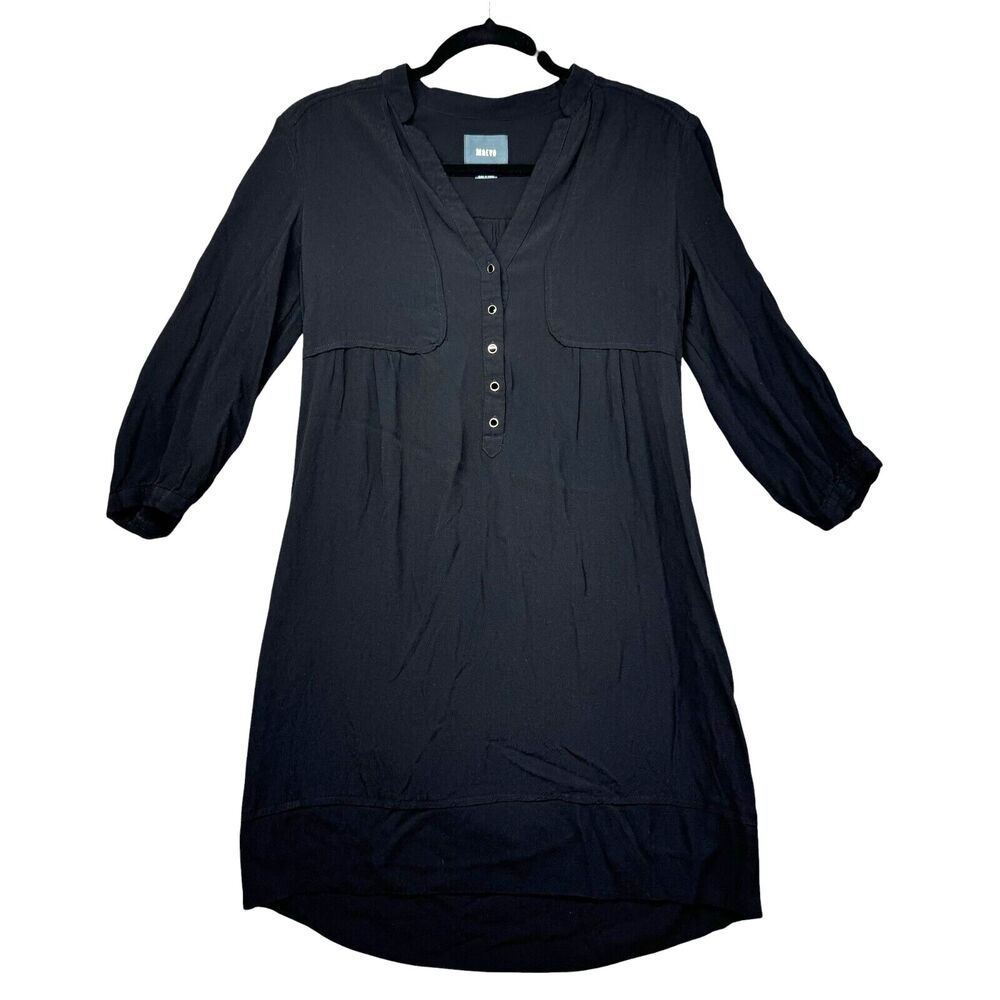 Maeve Dress Women's 4 Black Taryn Crepe Shift 3/4 Sleeves Pockets Anthropologie